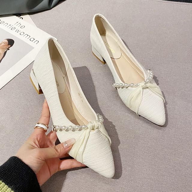 Toe Pointed Pumps Faux Pearl