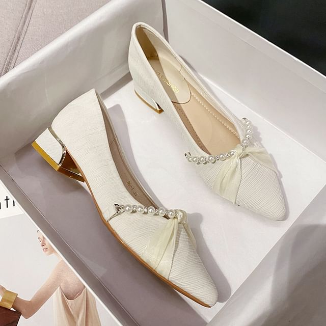 Toe Pointed Pumps Faux Pearl
