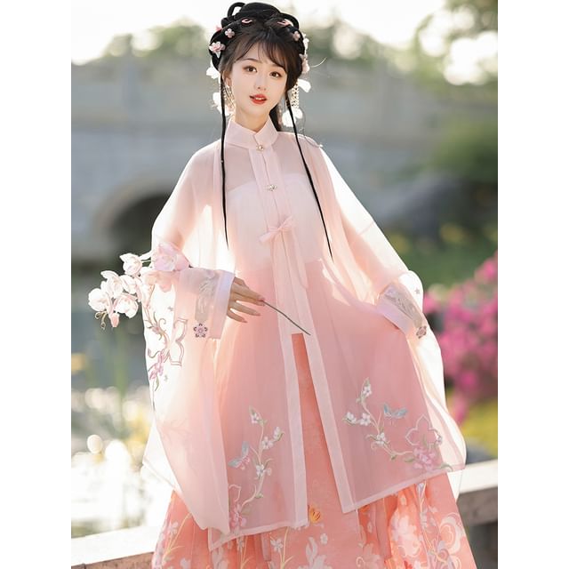 Flower Hanfu Jacket / Camisole Top / Maxi Skirt / Scarf / Set