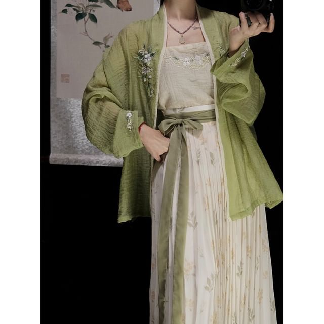 Flower Hanfu Jacket / Camisole Top / Maxi Skirt / Set