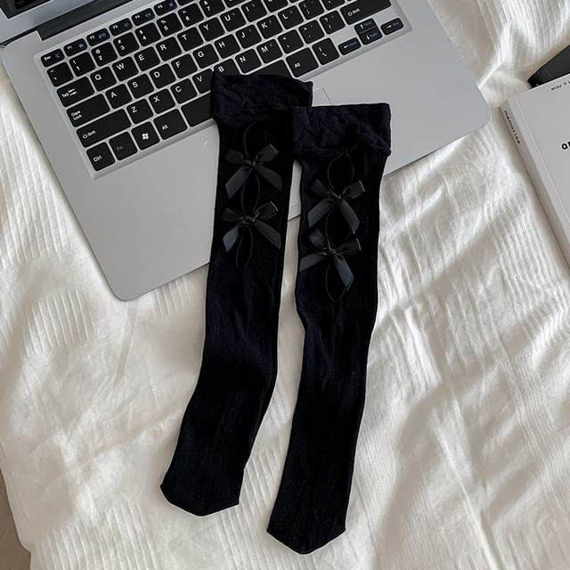 Bow Cutout Mesh Knee High Socks