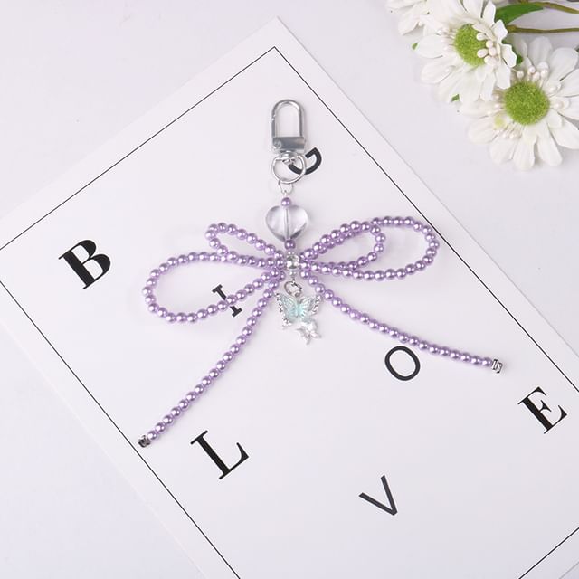 Bow Faux Pearl Resin Bag Charm Keyring Phone