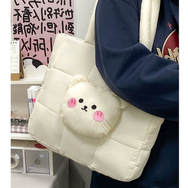 Quilted Nylon Applique Tote Bear Bag