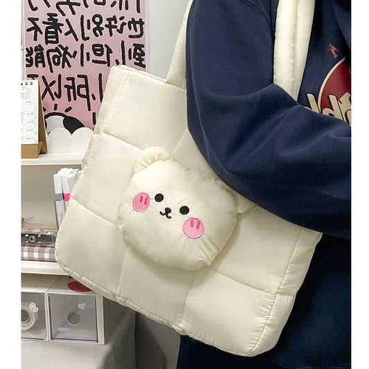 Quilted Nylon Applique Tote Bear Bag