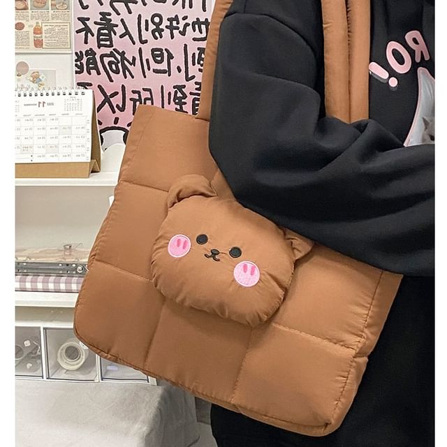 Nylon Applique Quilted Bag Bear Tote