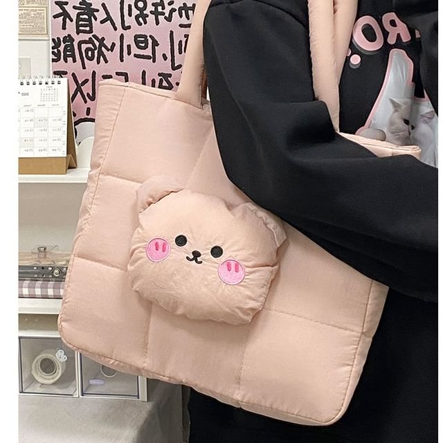 Nylon Applique Quilted Bag Bear Tote