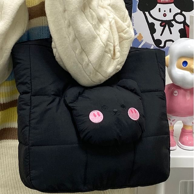 Nylon Applique Quilted Bag Bear Tote