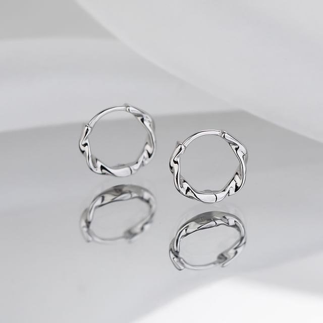 Sterling Wavy Earring Silver Hoop