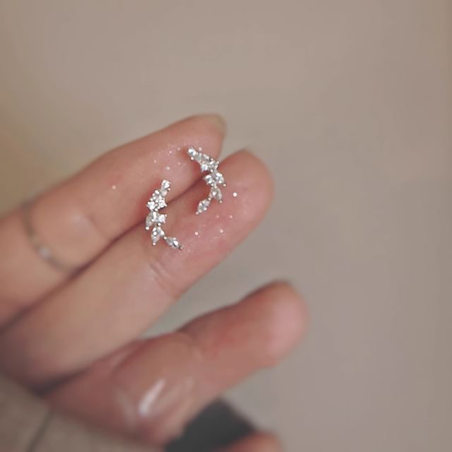 Ear Silver Stud Rhinestone Sterling