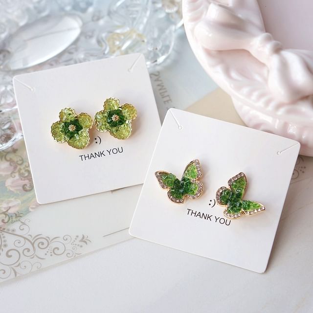 Flower Clip On Butterfly Stud / Earring
