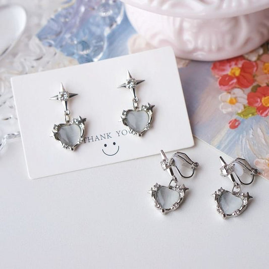 On Heart / Earring Drop Rhinestone Clip