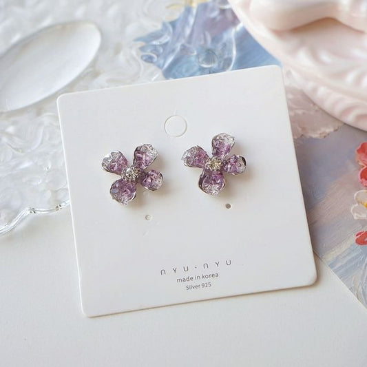 Stud Earring / Flower Clip On Rhinestone