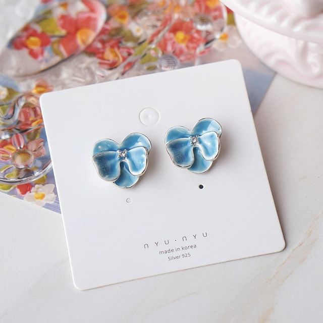 Enamel Clip On Orchid / Stud Earring