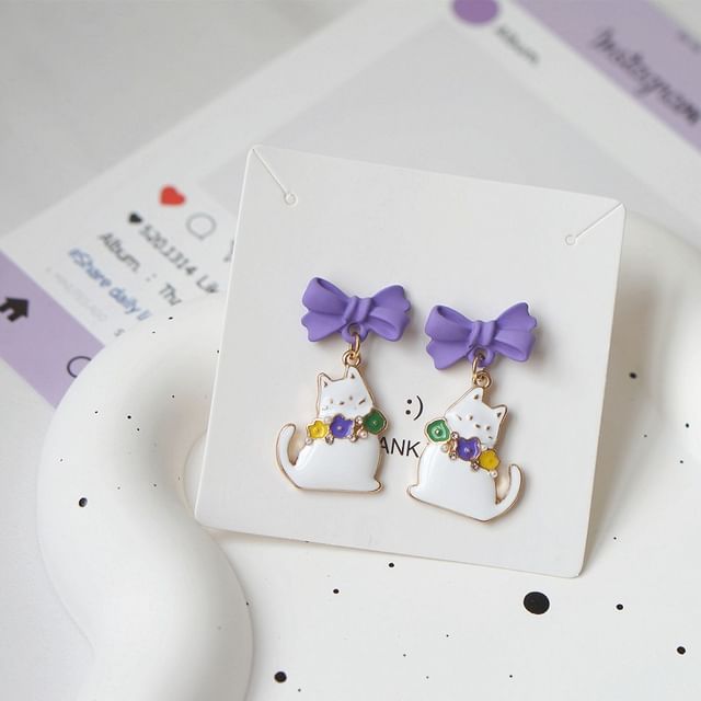 On Earring Drop Bow Clip Cat /