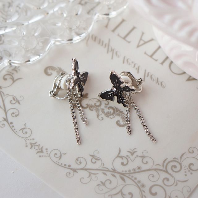 On Clip Enamel Drop Butterfly / Earring