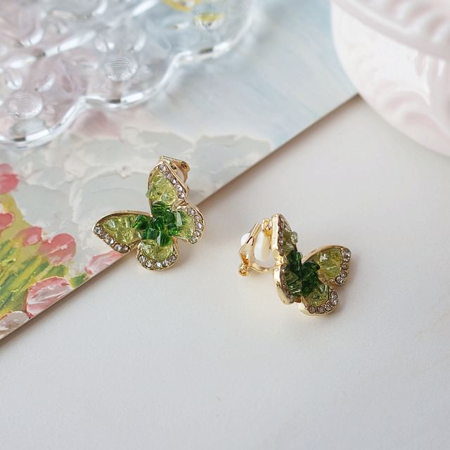 Flower Clip On Butterfly Stud / Earring
