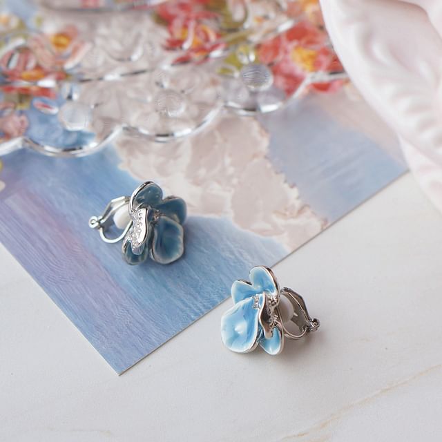 Enamel Clip On Orchid / Stud Earring