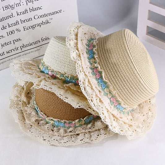 Lace Flower Hat Embroidered Boater Trim