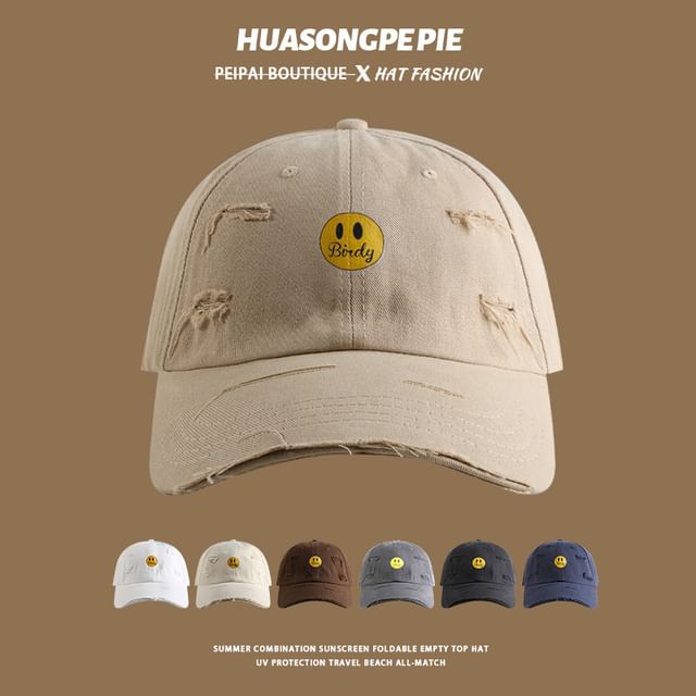 Baseball Cap Smiley Print Face Distressed