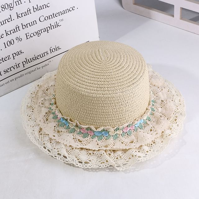 Lace Flower Hat Embroidered Boater Trim