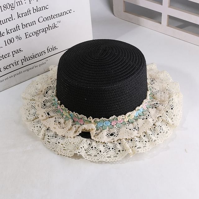 Lace Flower Hat Embroidered Boater Trim