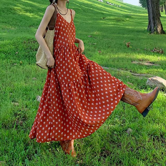 Sundress Patterned Strap Spaghetti Maxi