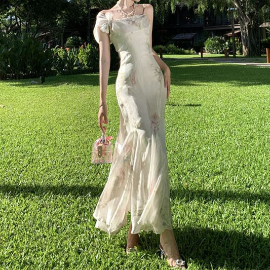 Dress Strap Maxi Floral Spaghetti Mermaid