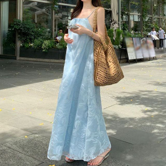 Sundress Leaf Spaghetti Strap Maxi Print