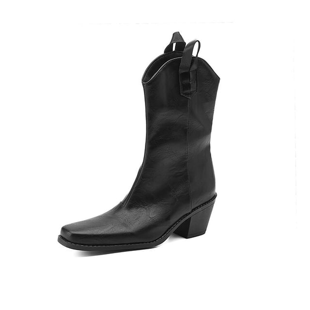 Chunky Boots Mid-Calf Heel