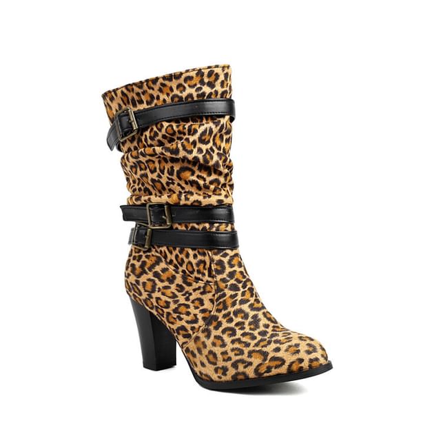 Mid-Calf Boots Buckled Chunky Heel