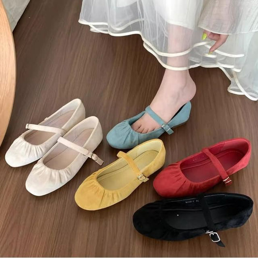 Ruched Faux Jane Suede Mary Plain Flats