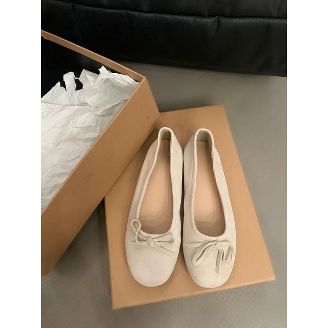 Plain Flats Suede Bow Accent Faux