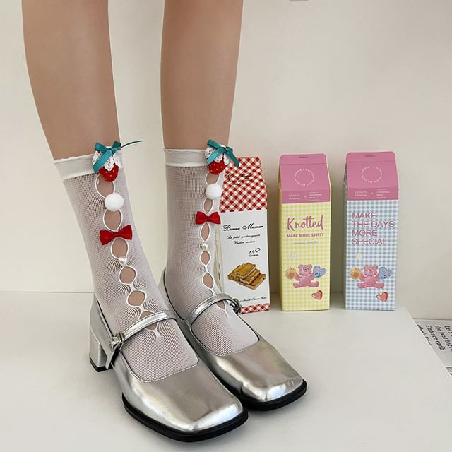 Bow Cutout Mesh Socks