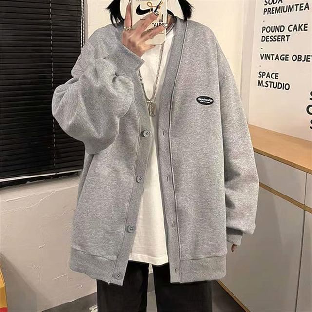 Plain V-Neck Button Jacket