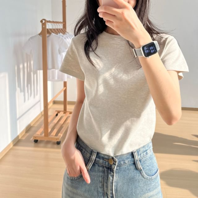 Crew T-Shirt Neck Plain Short-Sleeve