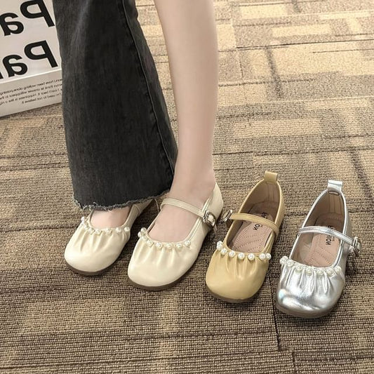 Pearl Mary Jane Flats Faux