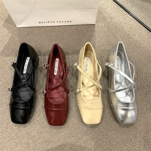 Chunky Square Jane Toe Heel Shoes Mary Strap Cross
