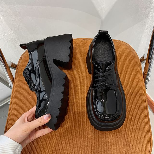 Heel Platform Derby Chunky Shoes Lace-Up