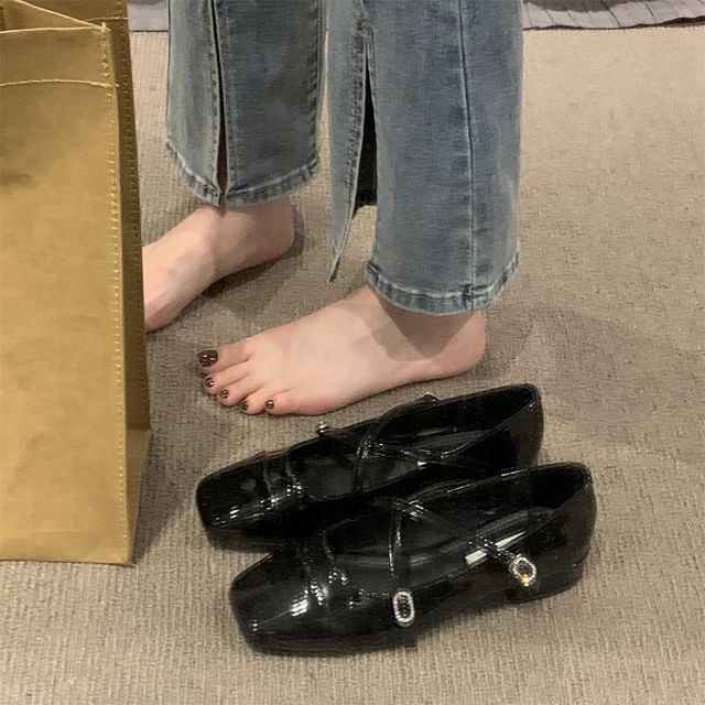 Chunky Square Jane Toe Heel Shoes Mary Strap Cross