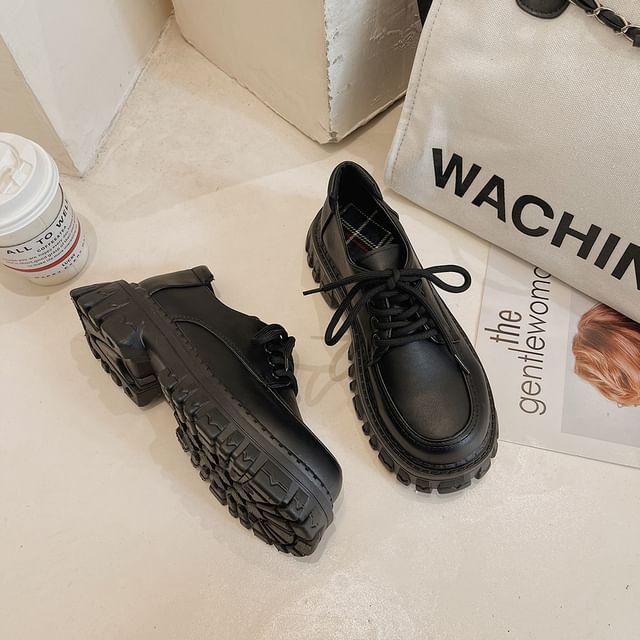 Shoes Lace-Up Heel Platform Chunky Derby