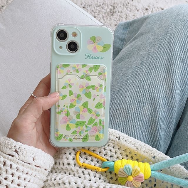 Card Case Floral Strap Holder Phone