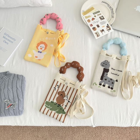 Crossbody Handle Top Knit Cartoon Bag Donut Print