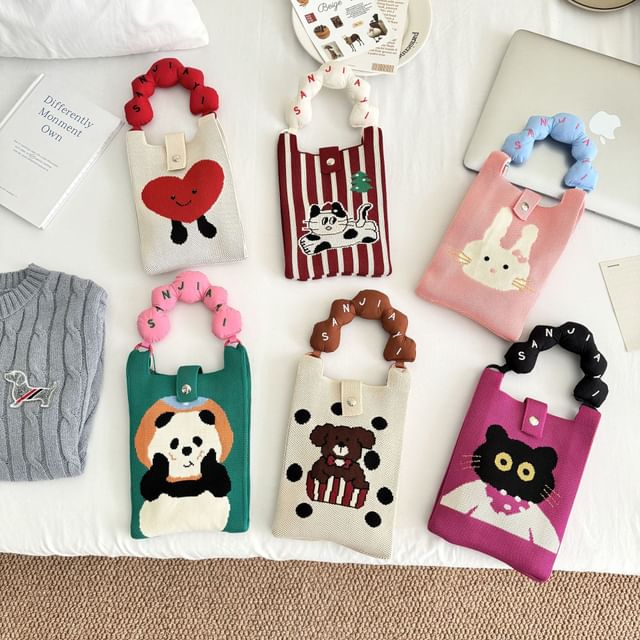Cartoon Handle Top Crossbody Print Knit Donut Bag