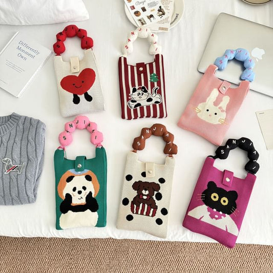 Cartoon Handle Top Crossbody Print Knit Donut Bag