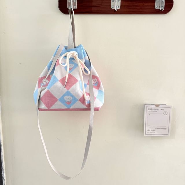 Knit Bag Drawstring Bucket Patterned