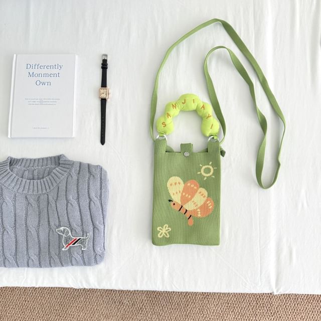 Crossbody Handle Top Knit Cartoon Bag Donut Print