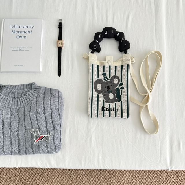 Crossbody Handle Top Knit Cartoon Bag Donut Print