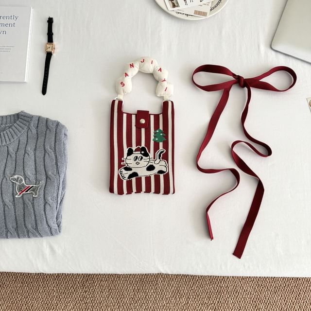 Cartoon Handle Top Crossbody Print Knit Donut Bag