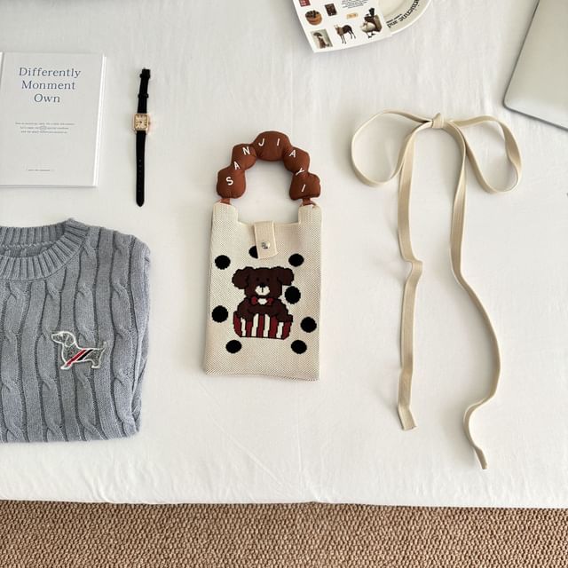 Cartoon Handle Top Crossbody Print Knit Donut Bag