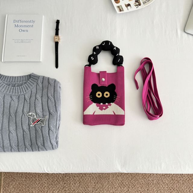 Cartoon Handle Top Crossbody Print Knit Donut Bag